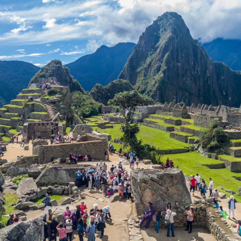 Crowds of tourists at Machu Picchu in Peru
